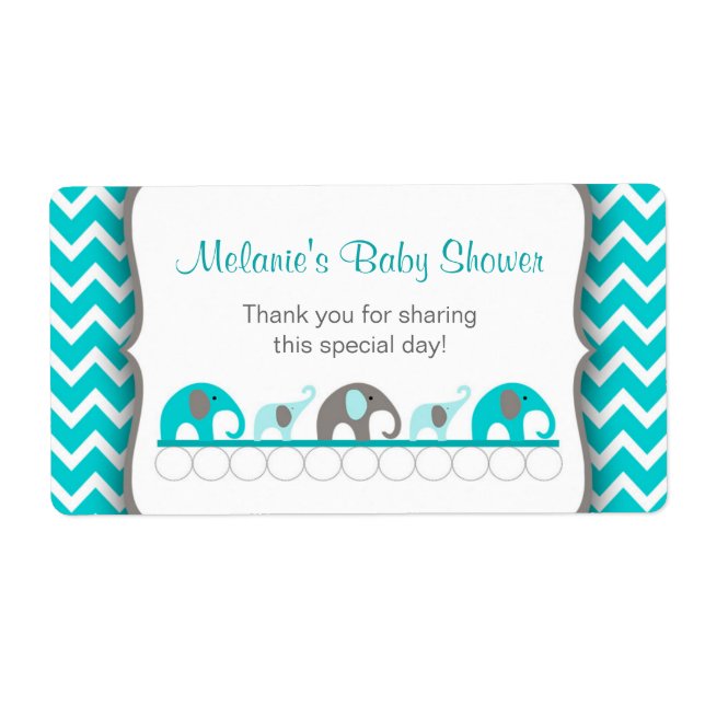Turquoise Elephant Parade Water Bottle Labels (Front)