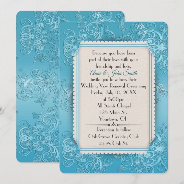Turquoise Embossed Vow Renewal Wedding Invitation (Front/Back)