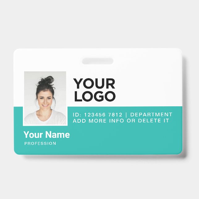 Turquoise Employee Modern Photo ID Security Badge (Front)