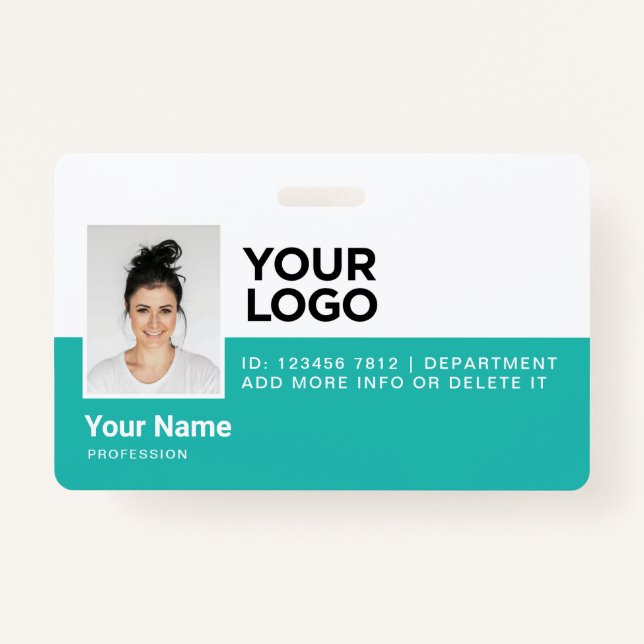 Turquoise Employee Modern Photo ID Security Badge ID Badge (Front)