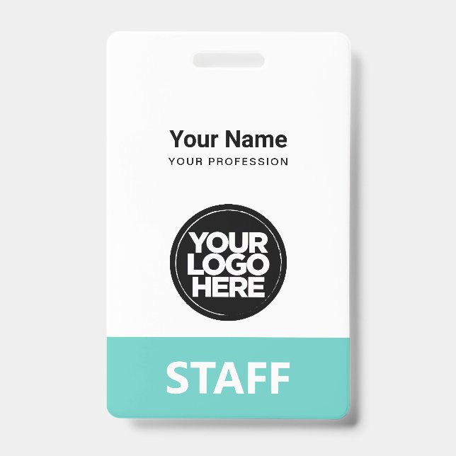 Turquoise Employee Name Business Logo Staff Tag ID Badge (Front)