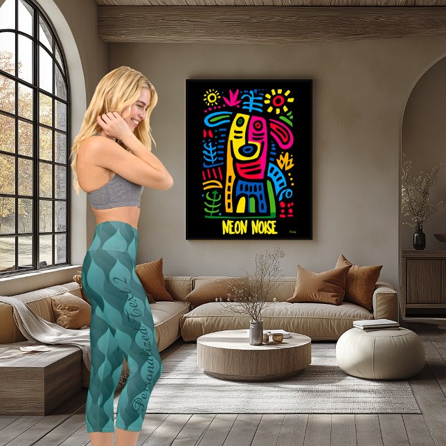 Turquoise Energy Flow – Teal Wave Leaf Activewear Capri Leggings (Creator Uploaded)