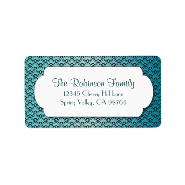 Turquoise Fan Pattern with White Frame Label (Front)