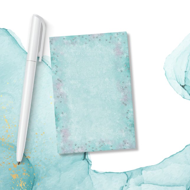 Turquoise Fantasy Silver Star Glitter Post-it Notes (Creator Uploaded)