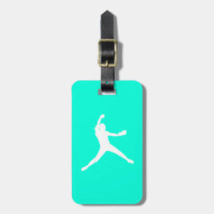 Turquoise Fastpitch Silhouette Luggage Tag