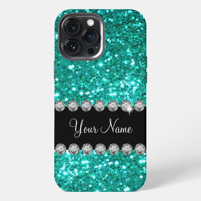 Turquoise Faux Bling Monogram  iPhone Case (Back)