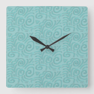 Turquoise Faux Chenille Design Square Wall Clock
