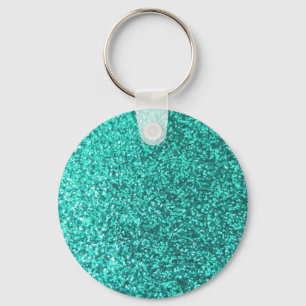 Turquoise faux glitter graphic key ring