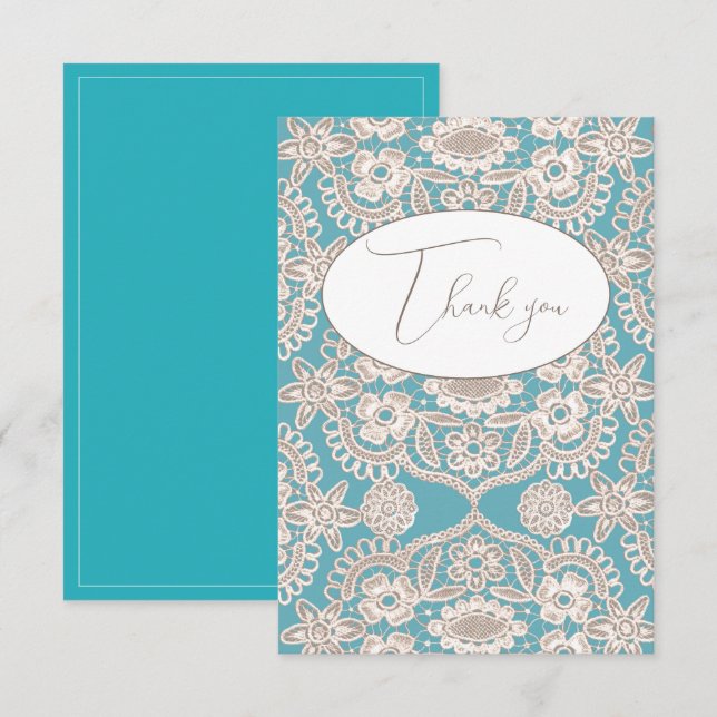 Turquoise Faux Lace Flat Thank You Card (Front/Back)