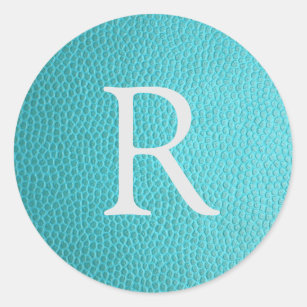 turquoise faux leather monogram classic round sticker
