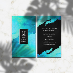 Turquoise faux stone texture and black  business card