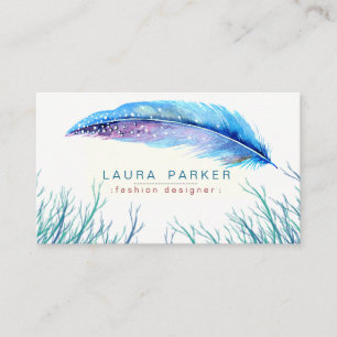 Turquoise Feather Watercolor Boho Girly Chic Business Card