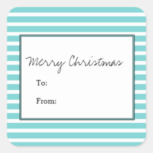 Turquoise Festive Stripes Holiday Stickers