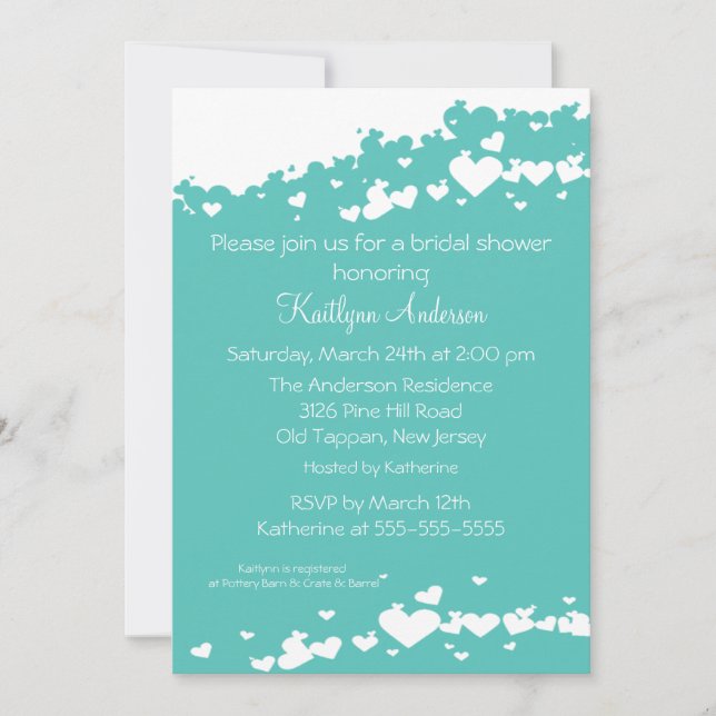 Turquoise Field of Hearts Bridal Shower Invitation (Front)