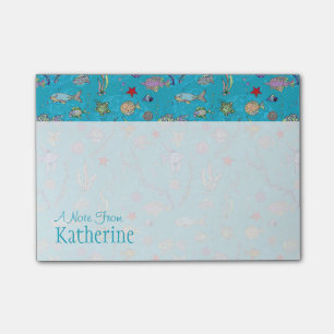 Turquoise Fish Pattern   Add Your Name Post-it Notes
