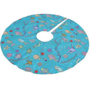 Turquoise Fish Pattern Brushed Polyester Tree Skirt