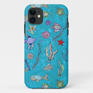 Turquoise Fish Pattern iPhone 11 Case