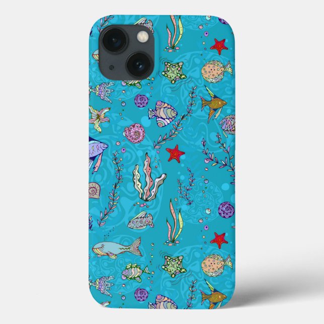 Turquoise Fish Pattern Case-Mate iPhone Case (Back)