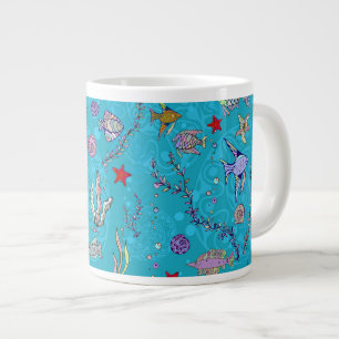 Turquoise Fish Pattern Large Coffee Mug