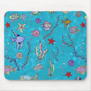 Turquoise Fish Pattern Mouse Mat