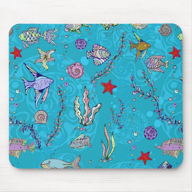 Turquoise Fish Pattern Mouse Mat (Front)