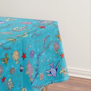 Turquoise Fish Pattern Tablecloth