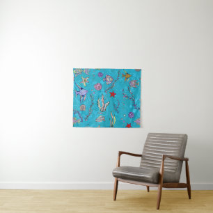 Turquoise Fish Pattern Tapestry