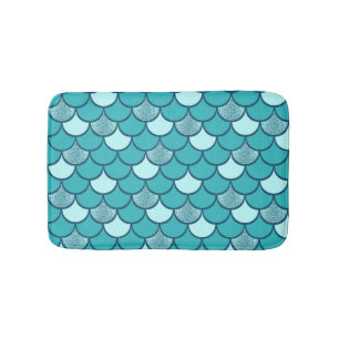 Turquoise fish scale pattern with glitter effect bath mat