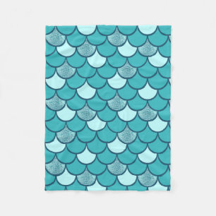 Turquoise  fish scale pattern with glitter effect fleece blanket