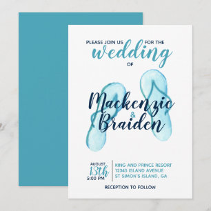 Turquoise Flip Flops Beach Wedding Invitation