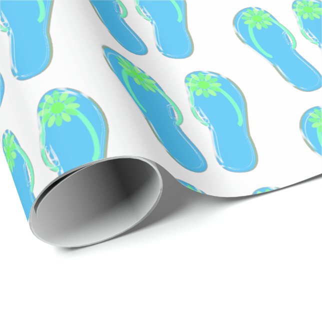 turquoise flip-flops with green flower wrapping paper (Roll Corner)