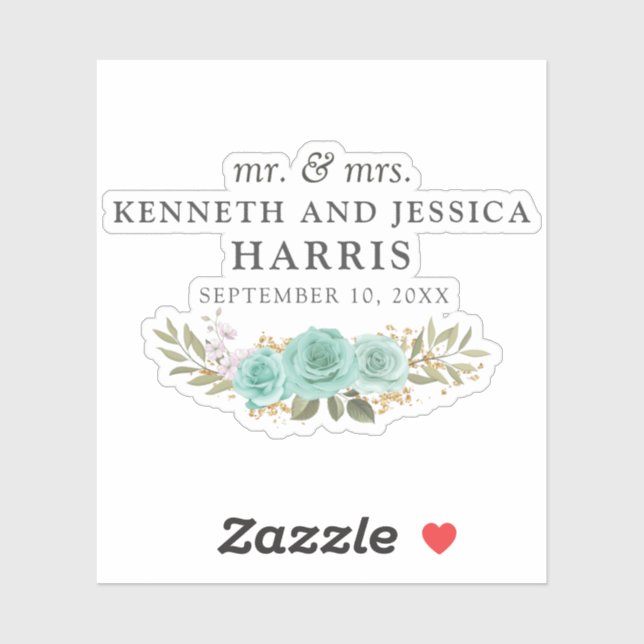Turquoise Floral Blue Roses Names & Wedding Date (Sheet)