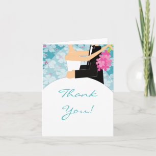 Turquoise Floral Bride & Groom Thank You Note Card