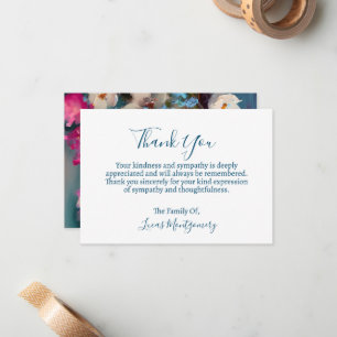 Turquoise Floral Funeral Thank You, Sympathy   Card