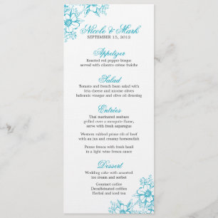 Turquoise Floral Letterpress Style Wedding Menu