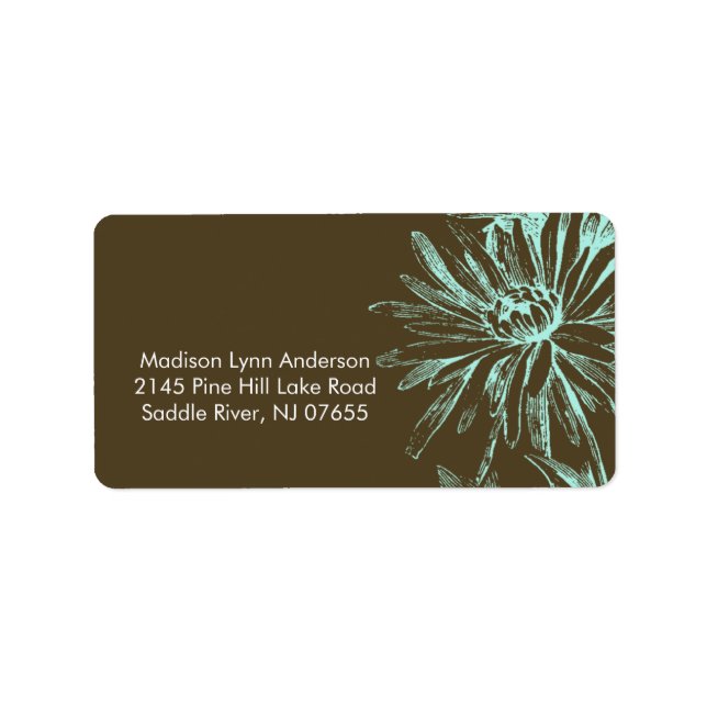 Turquoise Floral on Brown Return Address Labels. Label (Front)