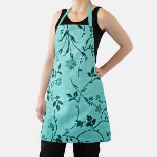 Turquoise floral pattern apron