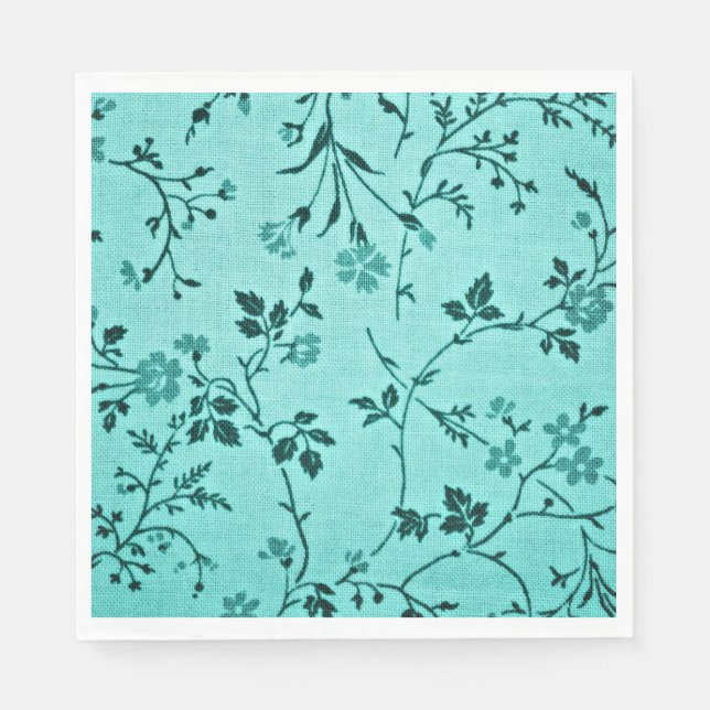 Turquoise floral pattern napkin (Front)