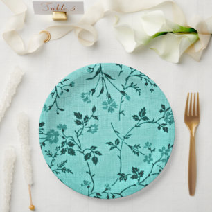 Turquoise floral pattern paper plate