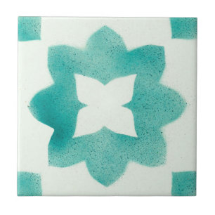 Turquoise Floral Pattern Tile