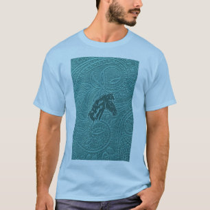 Turquoise Floral Pattern With Horse Silhouette T-Shirt