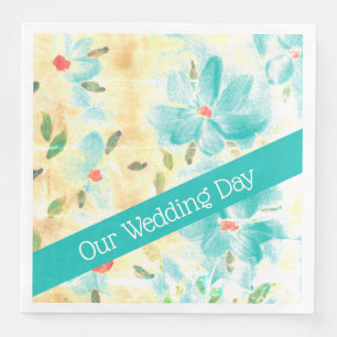 Turquoise Floral Patterned Napkin