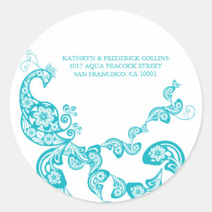 Turquoise Floral Peacock Address Label Sticker