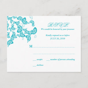 Turquoise Floral Peacock Reply / RSVP Postcard