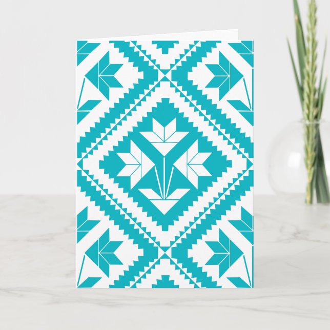 Turquoise Floral Quilt Greeting Card (Front)