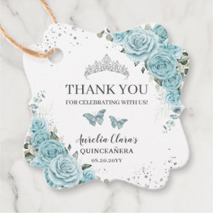 Turquoise Floral Quinceanera Sweet 16 Butterflies Favour Tags