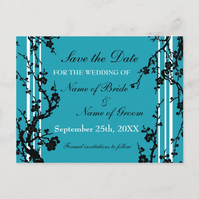 Turquoise Floral Save the Date Wedding Postcard (Front)
