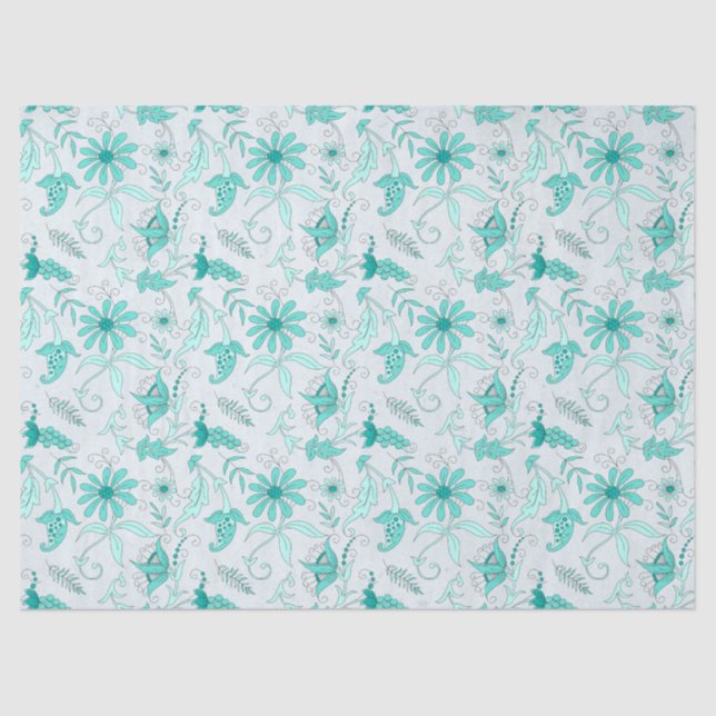 Turquoise Floral Series Design 5 Tissue Paper (Front)