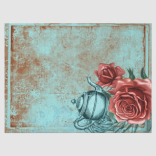 Turquoise Floral Teapot Decoupage Tissue Paper