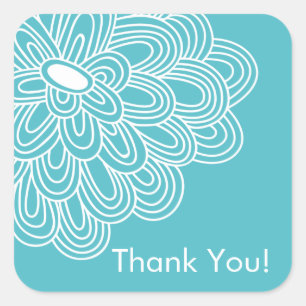 Turquoise Floral Thank You Bridal Shower Favour Square Sticker